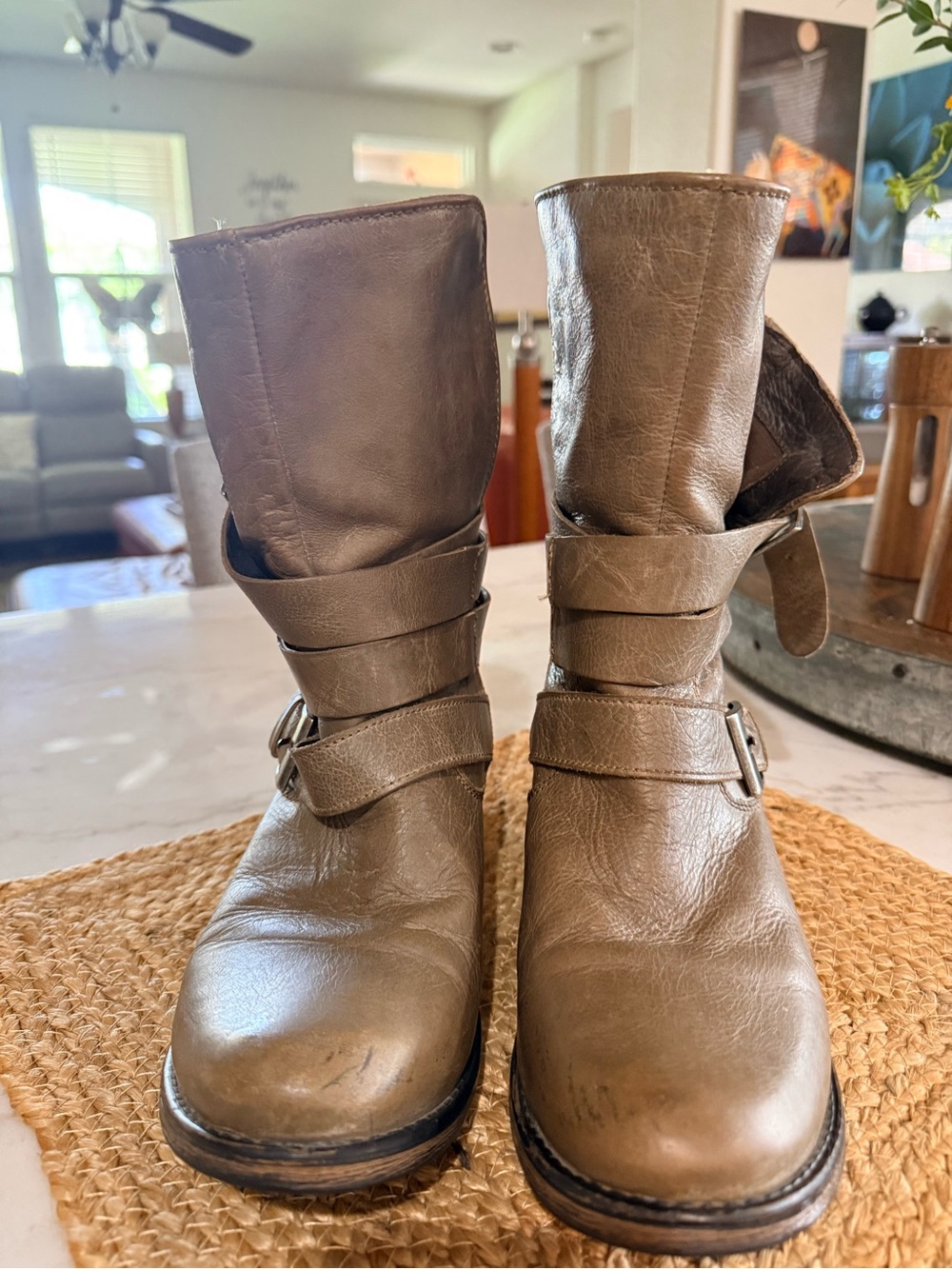 Steve Madden Taupe Lace-Up Mid-Calf Buckle Boots